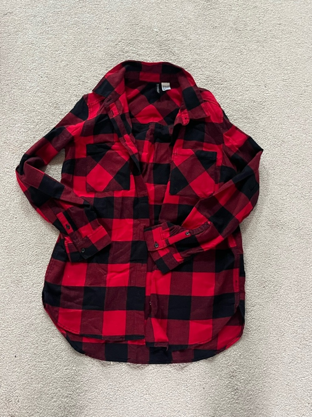H&M Red and Black Plaid Button-Down Shirt
